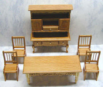 Dollhouse Miniature True Oak-8 Pc Dining Room